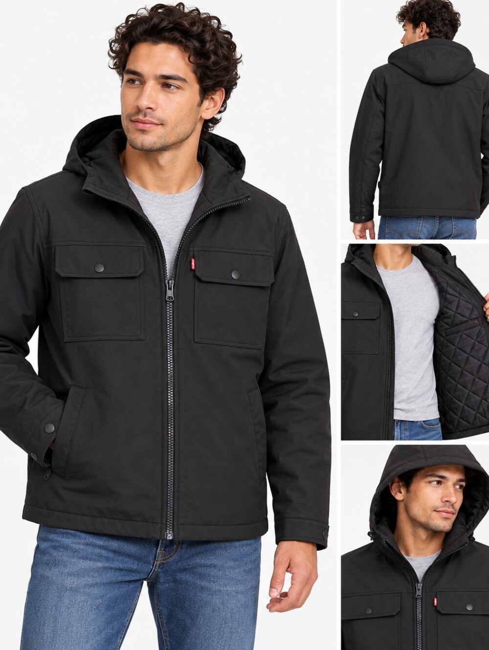 Levi’s Men’s Black Soft Shell Hooded Storm Coat NWT Small $160